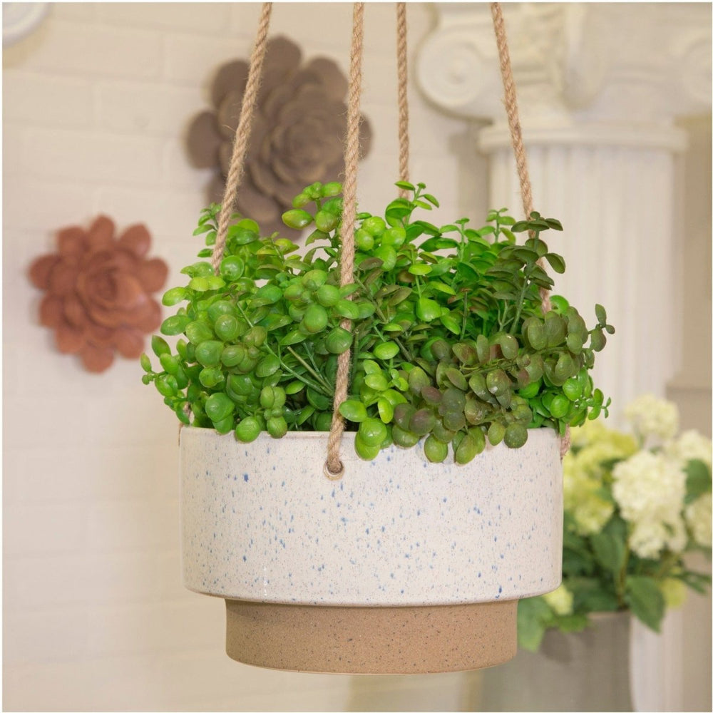 
                      
                        Sagebrook Home Speckled Ceramic White Hanging Planter - lily & onyx
                      
                    