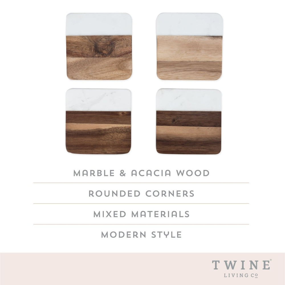 
                      
                        Twine Square Marble & Acacia Coaster with Rounded Corners, Set of 4 - lily & onyx
                      
                    