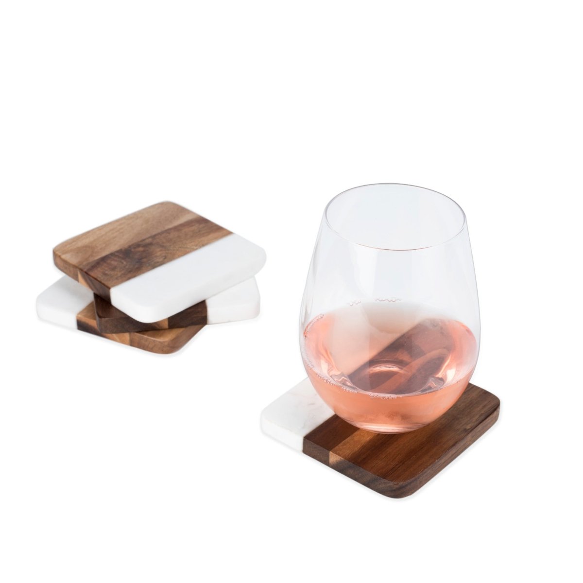 Twine Square Marble & Acacia Coaster with Rounded Corners, Set of 4 - lily & onyx
