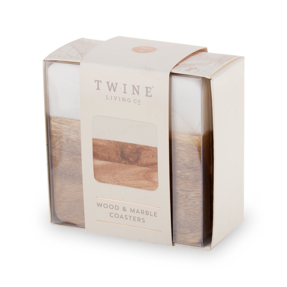Twine Square Marble & Acacia Coaster with Rounded Corners, Set of 4 - lily & onyx