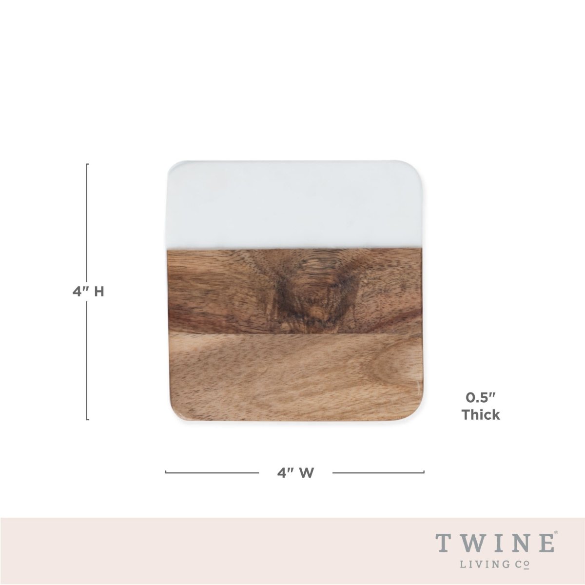 Twine Square Marble & Acacia Coaster with Rounded Corners, Set of 4 - lily & onyx