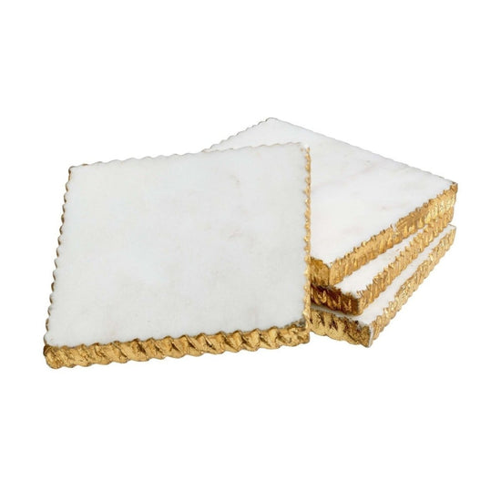 Load image into Gallery viewer, texxture Square Marble Coasters With Gold Rim, Set Of 4 - lily &amp;amp; onyx
