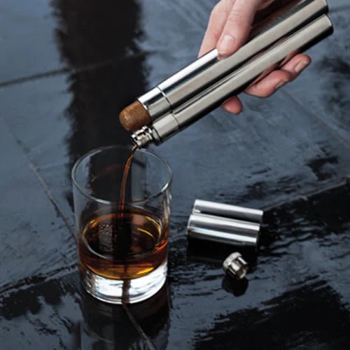 Viski Stainless Steel Cigar Holder and Flask, 2 Oz - lily & onyx