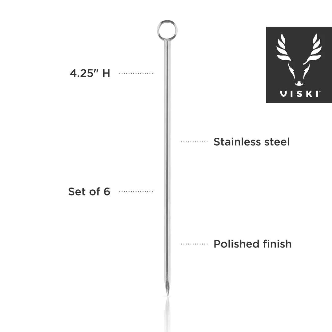 Viski Stainless Steel Cocktail Picks, Set of 6 - lily & onyx