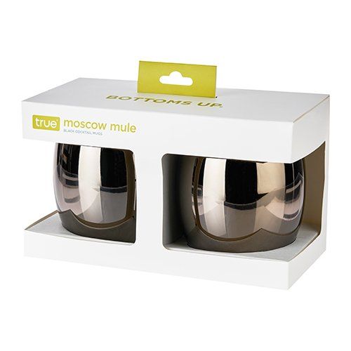 TRUE Stainless Steel Moscow Mule Mug with Metallic Black & Gold Finish, Set of 2 - lily & onyx