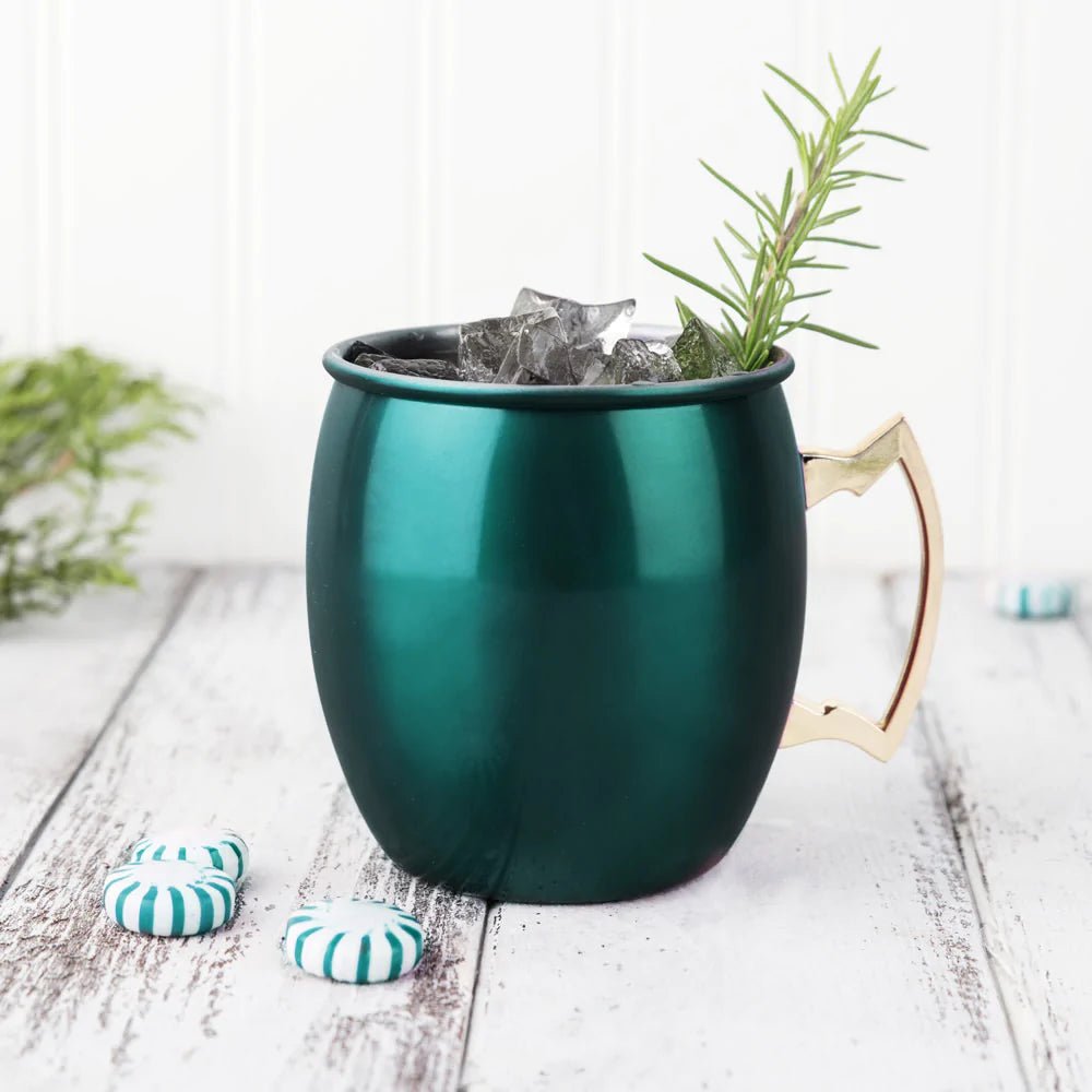 Twine Living Stainless Steel Moscow Mule Mug with Metallic Green & Gold Finish - lily & onyx