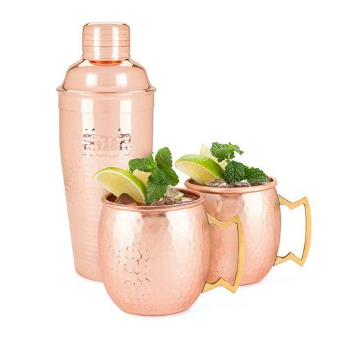 Twine Stainless Steel Moscow Mule & Shaker Bar Set with Hammered Copper Finish - lily & onyx