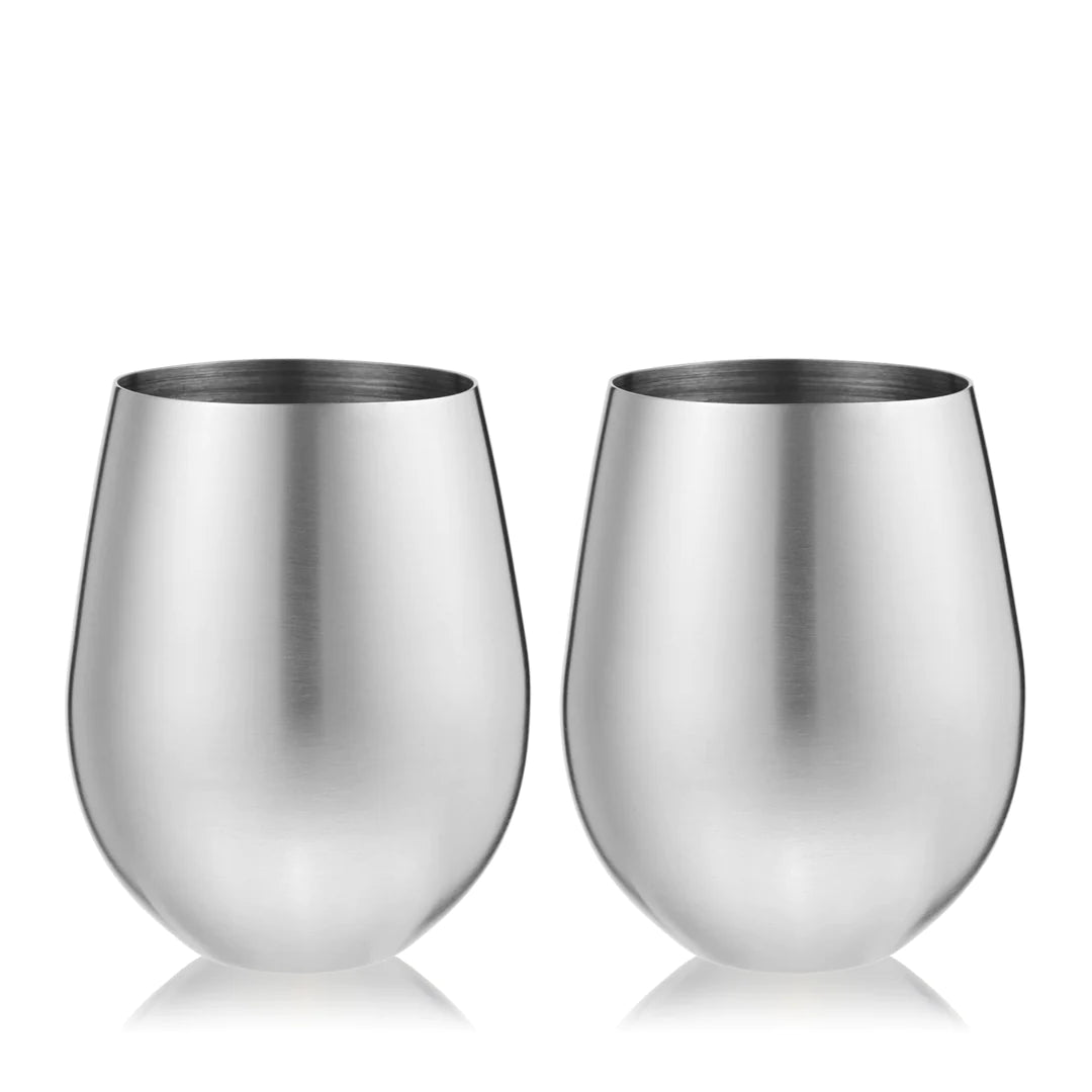 Viski Stainless Steel Stemless Wine Glasses, Set of 2 - lily & onyx