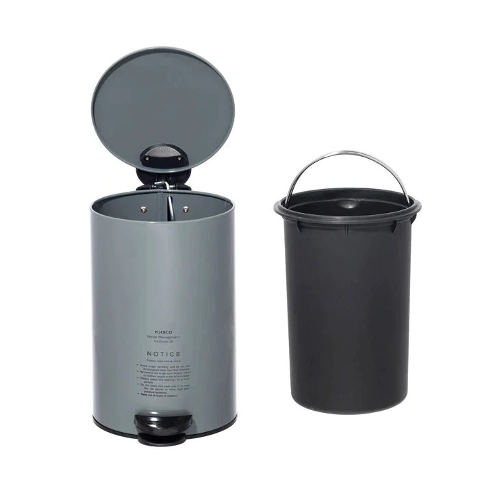 puebco Steel Trash Can, Gray - lily & onyx