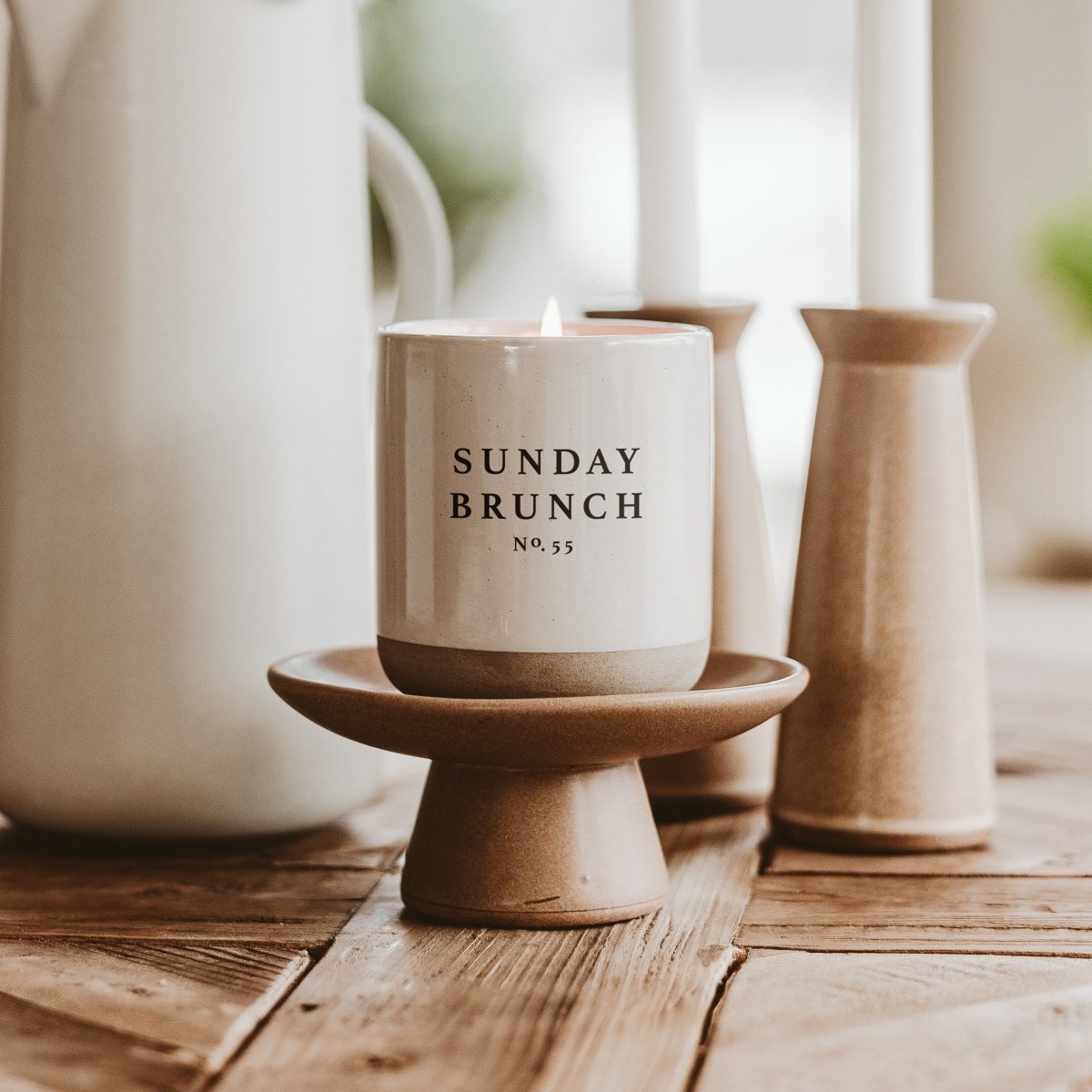 Load image into Gallery viewer, Sweet Water Decor Sunday Brunch Soy Candle - Cream Stoneware Jar - 12 oz - lily &amp;amp; onyx
