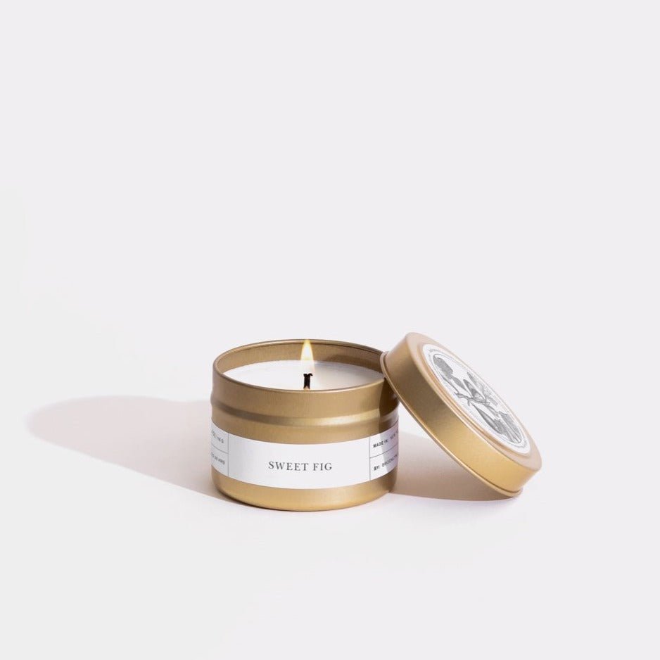 Load image into Gallery viewer, Brooklyn Candle Studio Sweet Fig Gold Travel Candle - lily &amp;amp; onyx
