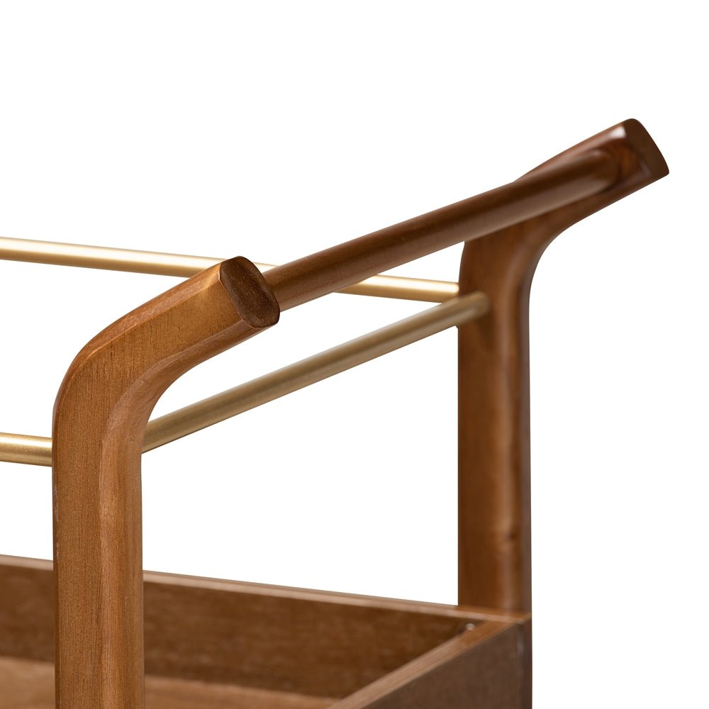 
                      
                        Baxton Studio Tahir Modern & Contemporary Walnut Finished Wood & Antique Gold Metal 2 Tier Mobile Bar Cart - lily & onyx
                      
                    