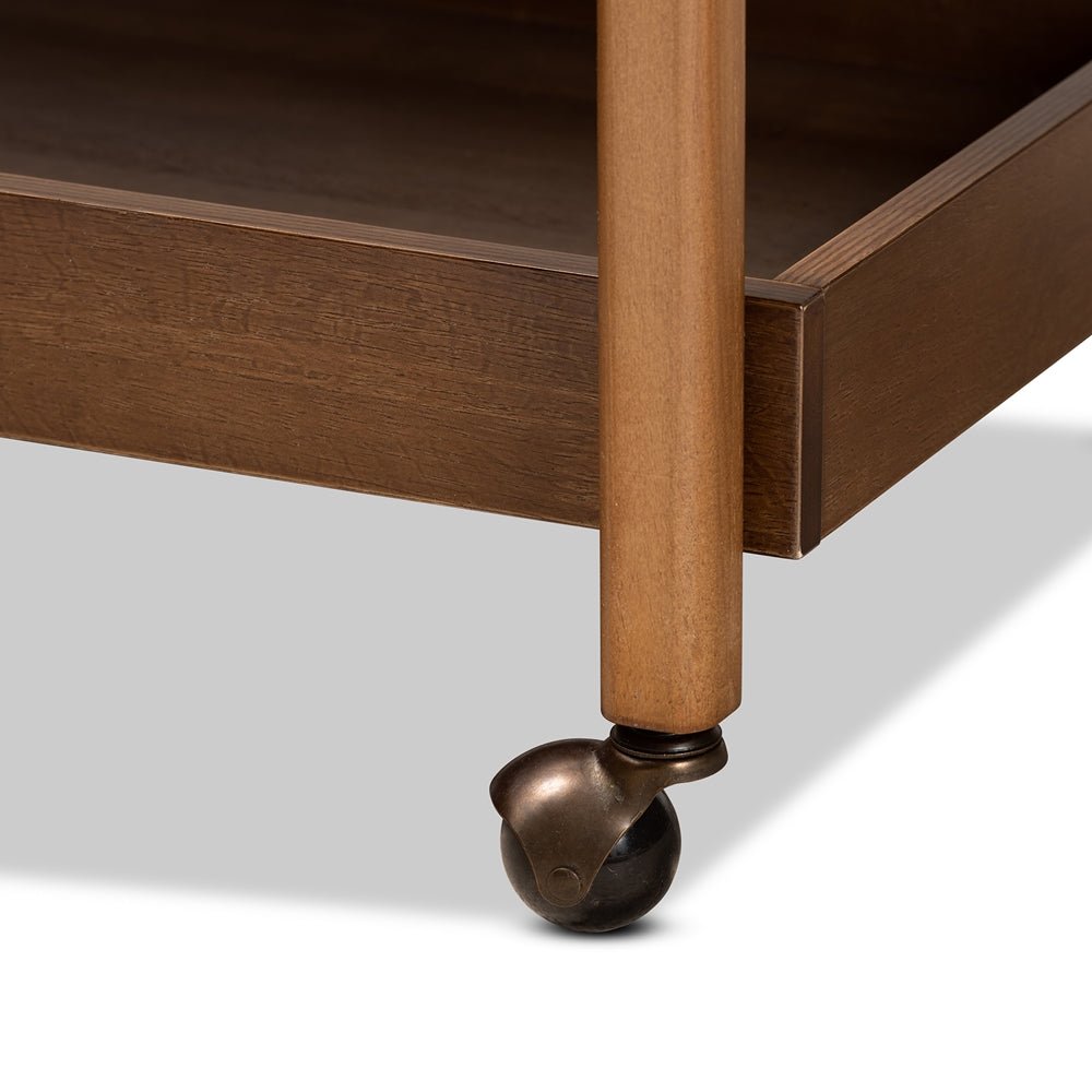 
                      
                        Baxton Studio Tahir Modern & Contemporary Walnut Finished Wood & Antique Gold Metal 2 Tier Mobile Bar Cart - lily & onyx
                      
                    