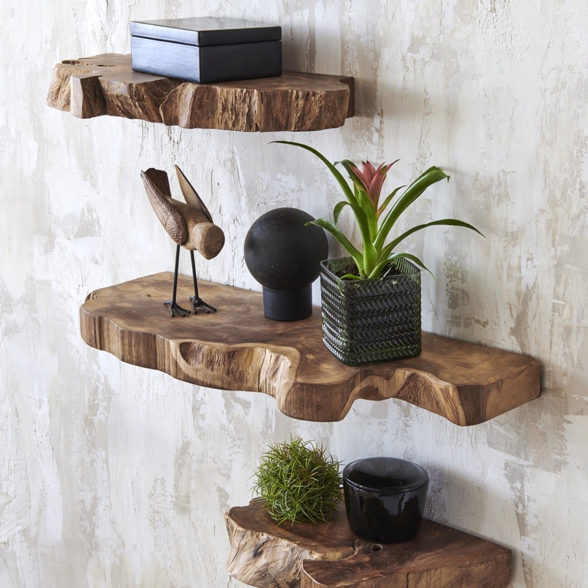 Takara™ Live Edge Teak Floating Shelves - lily & onyx