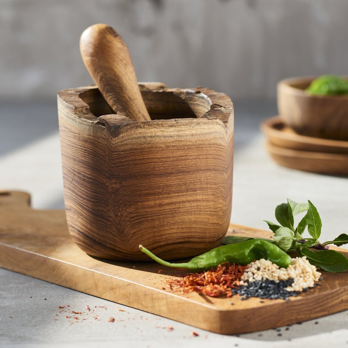 Load image into Gallery viewer, texxture Takara™ Teak Mortar &amp;amp; Pestle - lily &amp;amp; onyx
