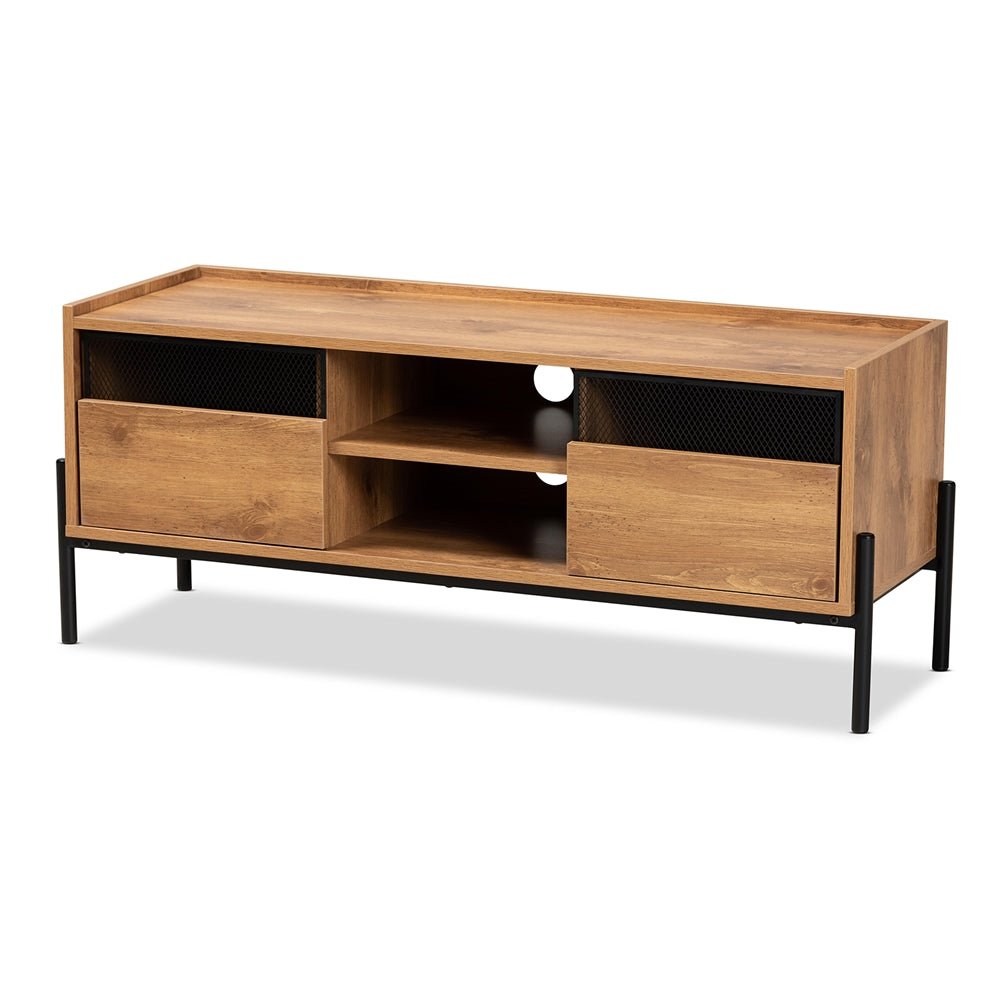 Load image into Gallery viewer, Baxton Studio Tasman Modern &amp;amp; Contemporary Industrial Natural Brown Finished Wood &amp;amp; Black Metal 2 Door Tv Stand - lily &amp;amp; onyx
