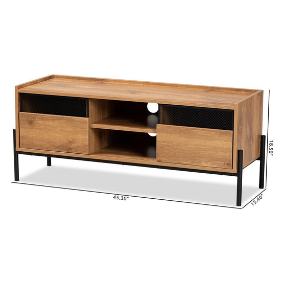 Load image into Gallery viewer, Baxton Studio Tasman Modern &amp;amp; Contemporary Industrial Natural Brown Finished Wood &amp;amp; Black Metal 2 Door Tv Stand - lily &amp;amp; onyx
