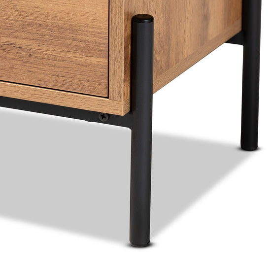 Baxton Studio Tasman Modern And Contemporary Industrial Natural Brown Finished Wood And Black Metal End Table - lily & onyx