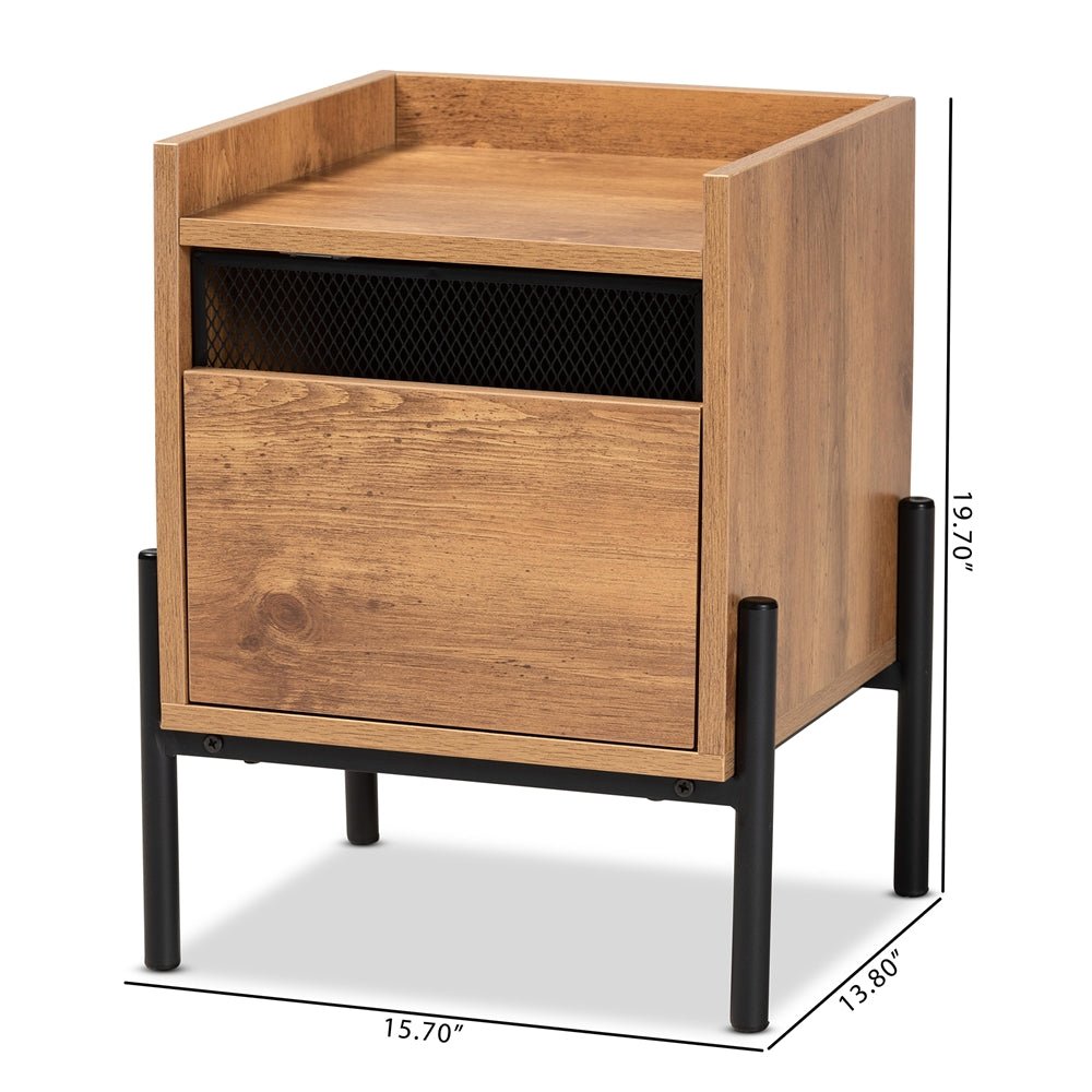 
                      
                        Baxton Studio Tasman Modern And Contemporary Industrial Natural Brown Finished Wood And Black Metal End Table - lily & onyx
                      
                    