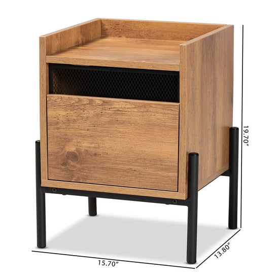 Baxton Studio Tasman Modern And Contemporary Industrial Natural Brown Finished Wood And Black Metal End Table - lily & onyx