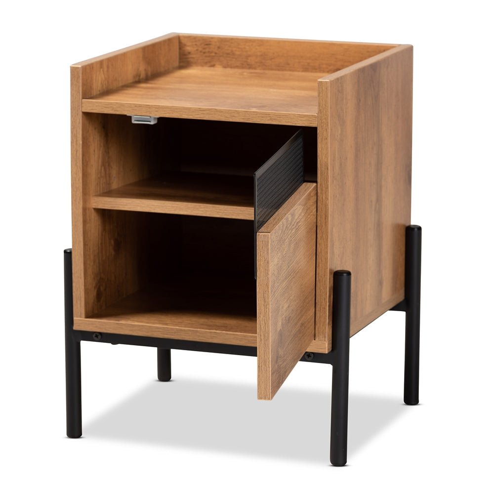 
                      
                        Baxton Studio Tasman Modern And Contemporary Industrial Natural Brown Finished Wood And Black Metal End Table - lily & onyx
                      
                    