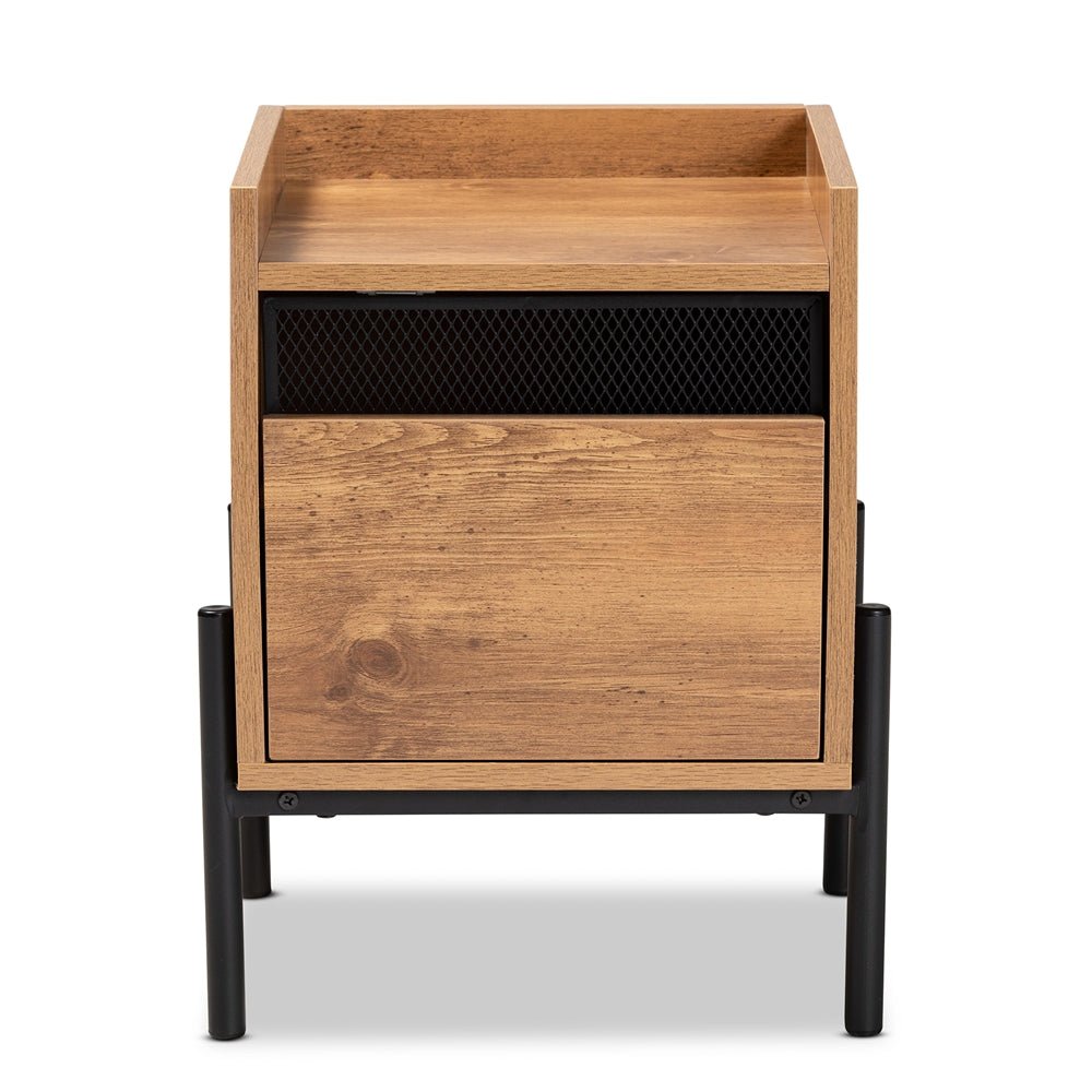 
                      
                        Baxton Studio Tasman Modern And Contemporary Industrial Natural Brown Finished Wood And Black Metal End Table - lily & onyx
                      
                    