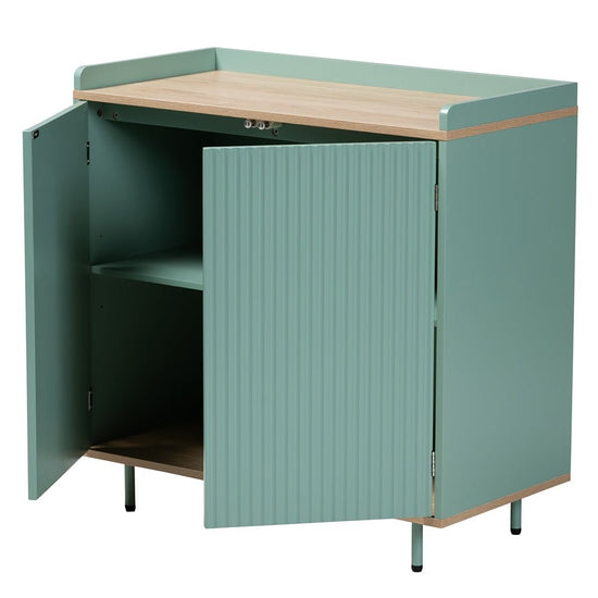 Load image into Gallery viewer, Baxton Studio Tavita Mid-Century Modern Two-Tone Mint Green and Oak Brown Finished Wood 2-Door Sideboard Buffet - lily &amp;amp; onyx
