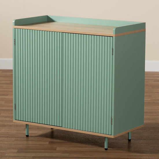 Load image into Gallery viewer, Baxton Studio Tavita Mid-Century Modern Two-Tone Mint Green and Oak Brown Finished Wood 2-Door Sideboard Buffet - lily &amp;amp; onyx
