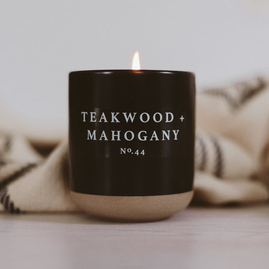 Sweet Water Decor Teakwood and Mahogany Soy Candle - Black Stoneware Jar - 12 oz - lily & onyx