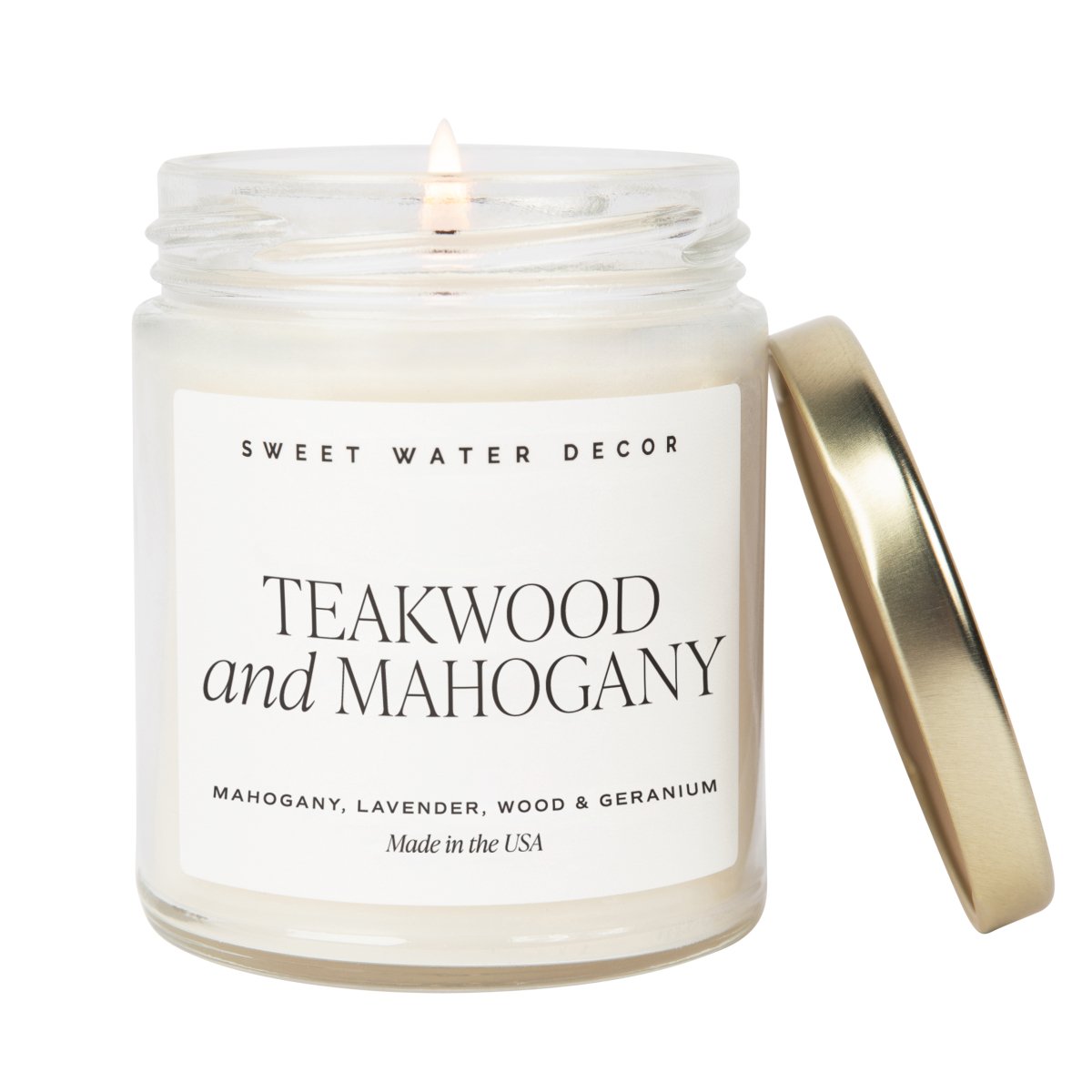 Sweet Water Decor Teakwood and Mahogany Soy Candle - Clear Jar - 9 oz - lily & onyx