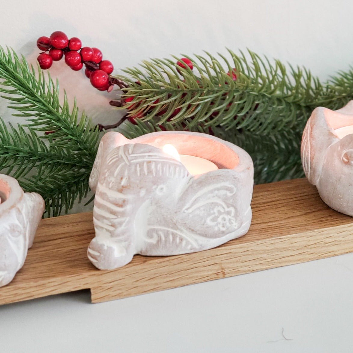 KORISSA Terracotta Tea Light Candle Holder, Elephant - lily & onyx