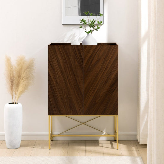 Walker Edison Tiki Contemporary Bookmatch-Doors Tall Accent Cabinet with Inset Top - lily & onyx