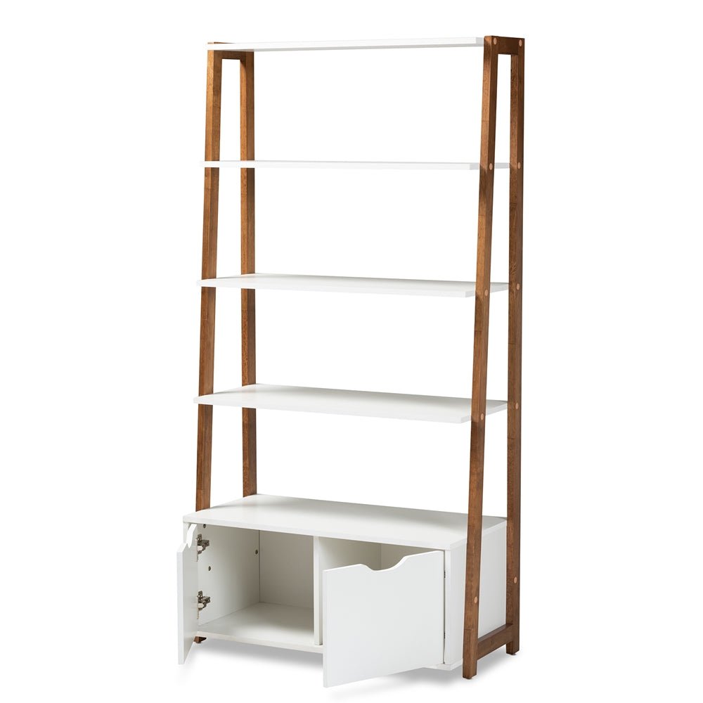 
                      
                        Baxton Studio Two Tone White And Ash Walnut Brown Finished Wood 2 Door Ladder Bookshelf - lily & onyx
                      
                    