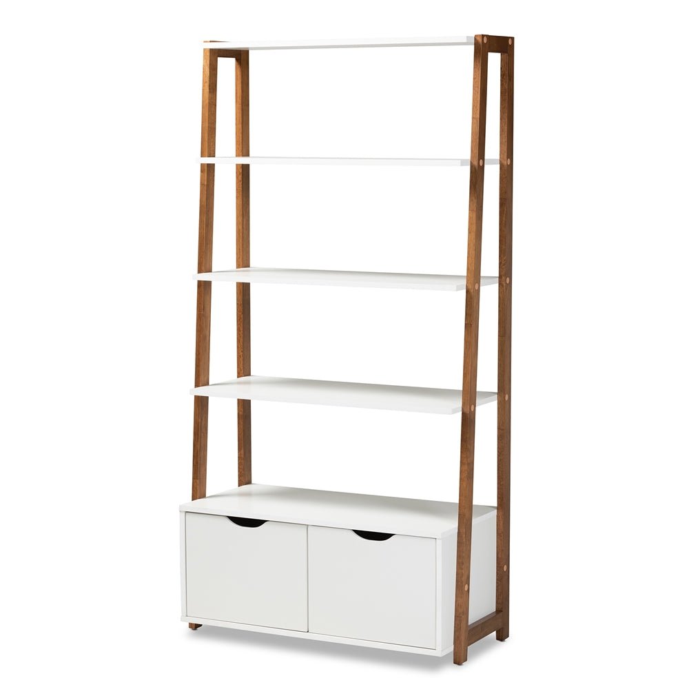 
                      
                        Baxton Studio Two Tone White And Ash Walnut Brown Finished Wood 2 Door Ladder Bookshelf - lily & onyx
                      
                    
