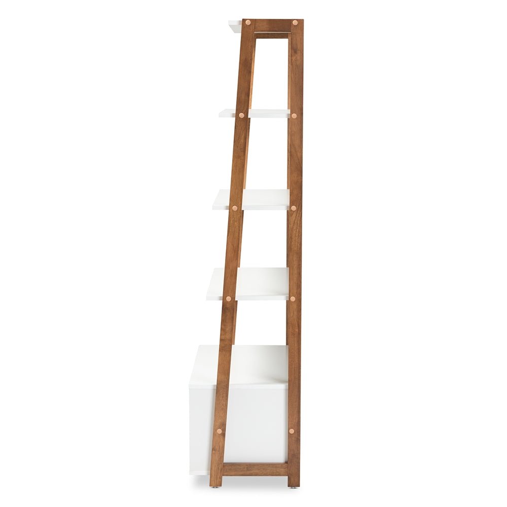 
                      
                        Baxton Studio Two Tone White And Ash Walnut Brown Finished Wood 2 Door Ladder Bookshelf - lily & onyx
                      
                    