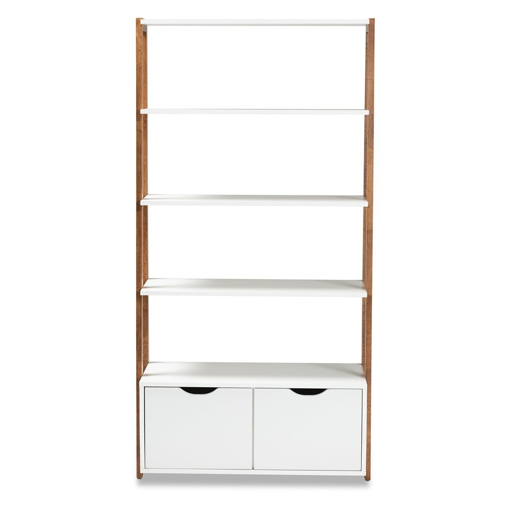 
                      
                        Baxton Studio Two Tone White And Ash Walnut Brown Finished Wood 2 Door Ladder Bookshelf - lily & onyx
                      
                    