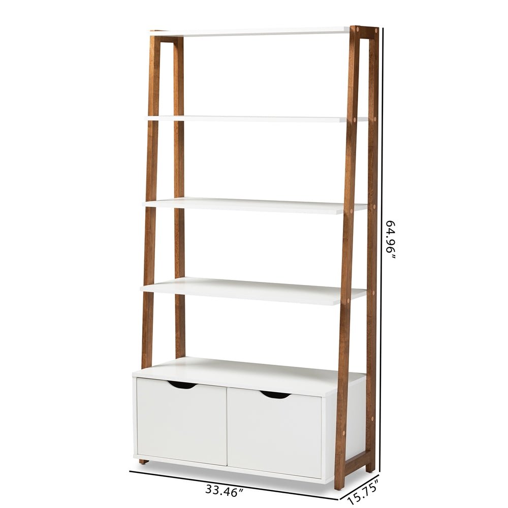 
                      
                        Baxton Studio Two Tone White And Ash Walnut Brown Finished Wood 2 Door Ladder Bookshelf - lily & onyx
                      
                    
