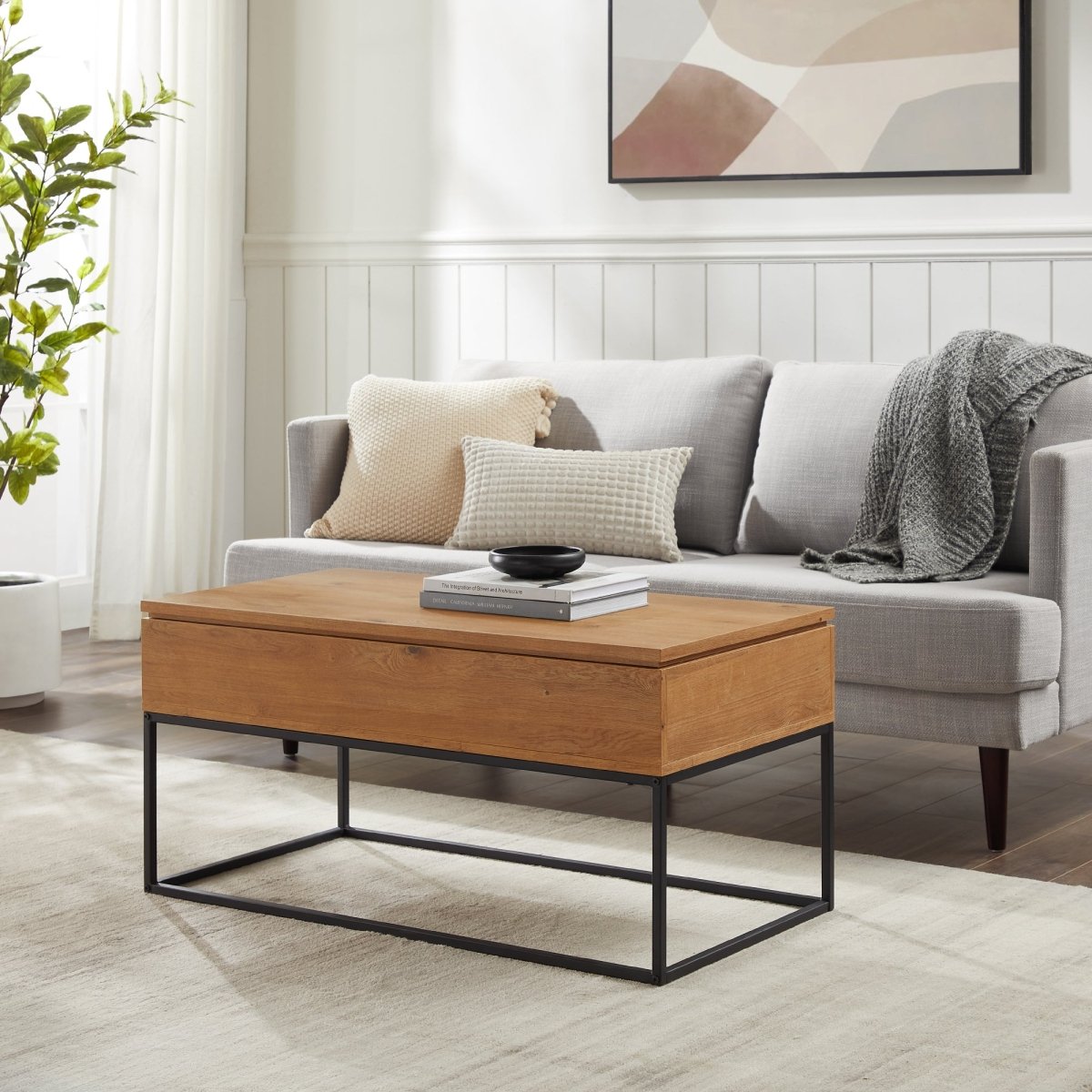 Walker Edison Tyson Modern 40 Wood and Metal Lift Top Coffee Table - lily & onyx
