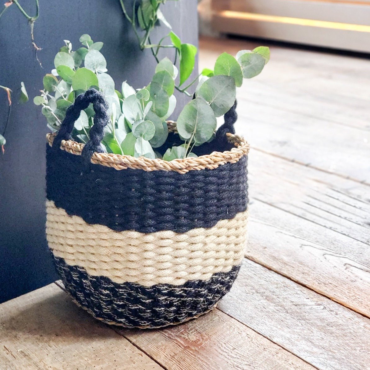 KORISSA Ula Stripe Basket, Black - lily & onyx