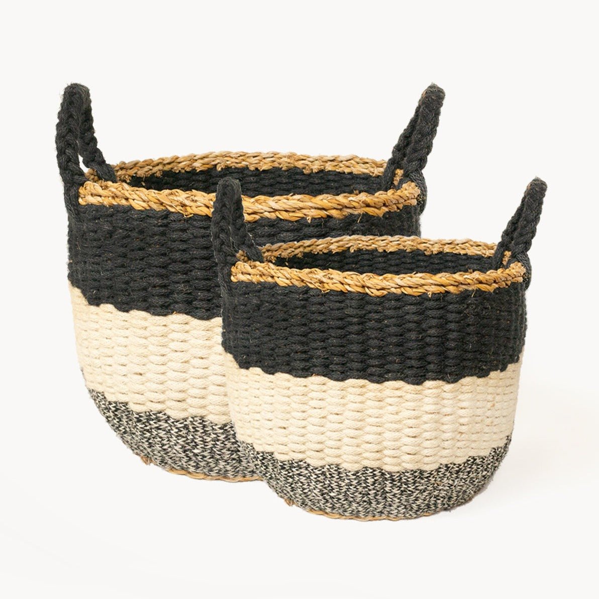 KORISSA Ula Stripe Basket, Black - lily & onyx