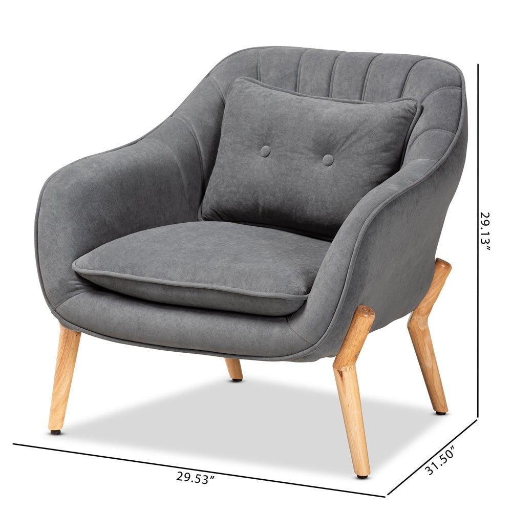 
                      
                        Baxton Studio Valentina Mid Century Modern Transitional Velvet Fabric Upholstered & Natural Wood Armchair - lily & onyx
                      
                    
