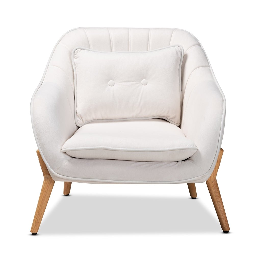 
                      
                        Baxton Studio Valentina Mid Century Modern Transitional Velvet Fabric Upholstered & Natural Wood Armchair - lily & onyx
                      
                    