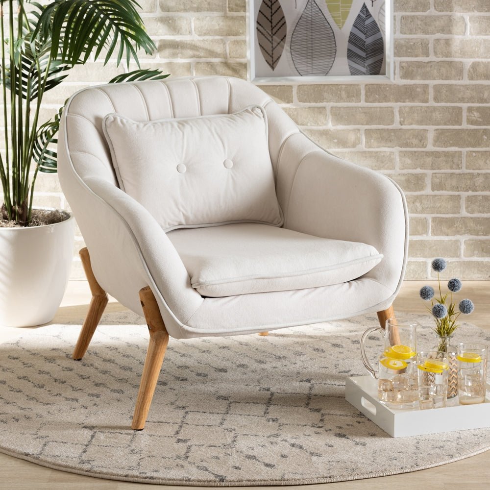 
                      
                        Baxton Studio Valentina Mid Century Modern Transitional Velvet Fabric Upholstered & Natural Wood Armchair - lily & onyx
                      
                    