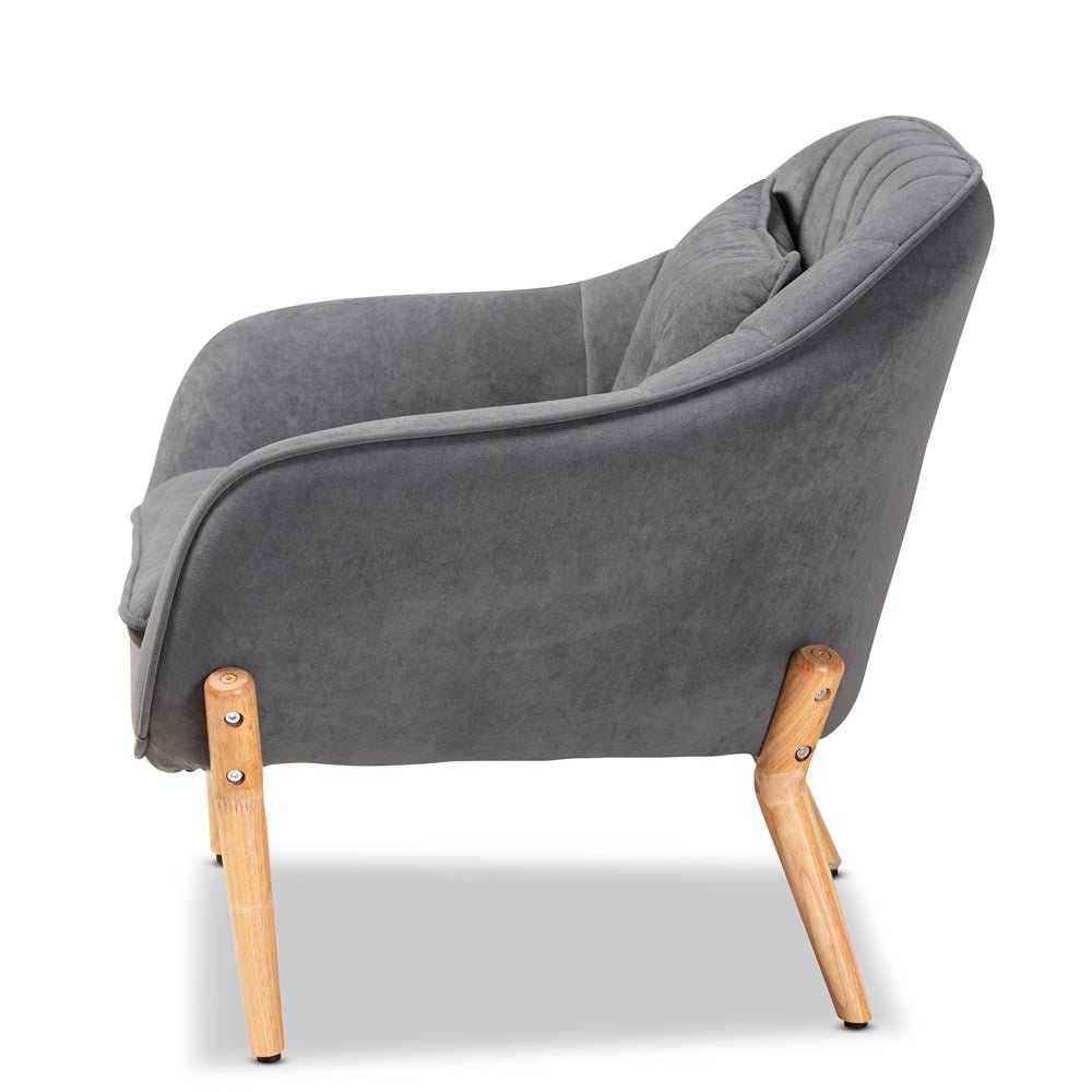 
                      
                        Baxton Studio Valentina Mid Century Modern Transitional Velvet Fabric Upholstered & Natural Wood Armchair - lily & onyx
                      
                    