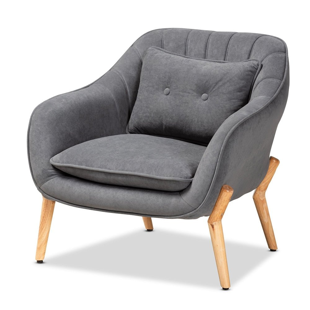 
                      
                        Baxton Studio Valentina Mid Century Modern Transitional Velvet Fabric Upholstered & Natural Wood Armchair - lily & onyx
                      
                    