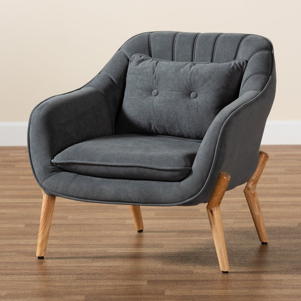 
                      
                        Baxton Studio Valentina Mid Century Modern Transitional Velvet Fabric Upholstered & Natural Wood Armchair - lily & onyx
                      
                    