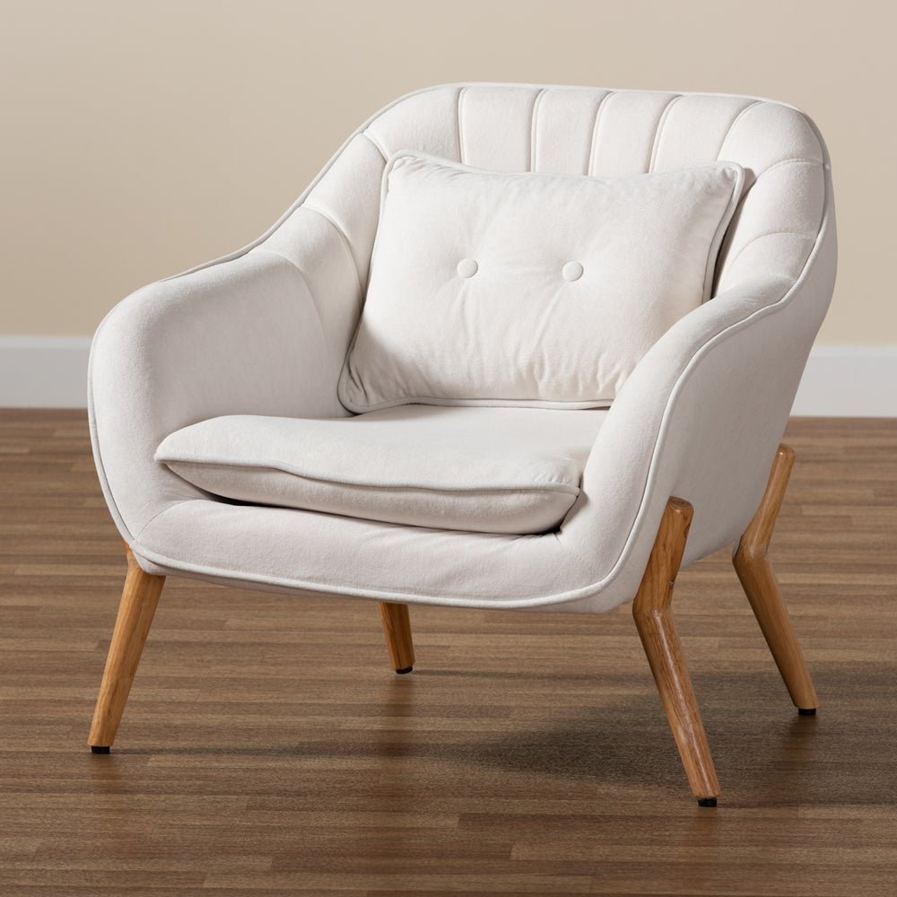 
                      
                        Baxton Studio Valentina Mid Century Modern Transitional Velvet Fabric Upholstered & Natural Wood Armchair - lily & onyx
                      
                    