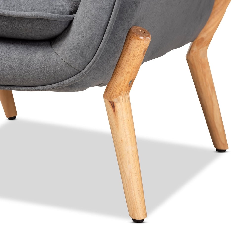 
                      
                        Baxton Studio Valentina Mid Century Modern Transitional Velvet Fabric Upholstered & Natural Wood Armchair - lily & onyx
                      
                    