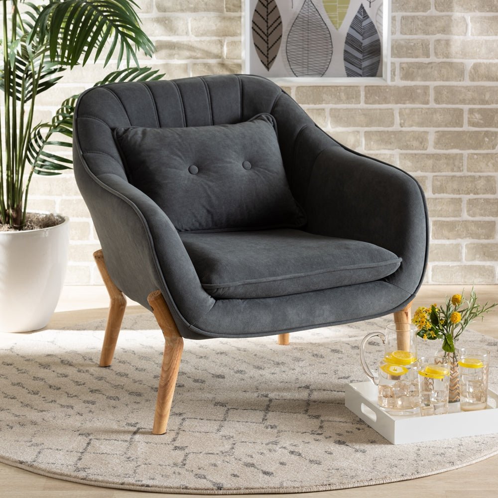 
                      
                        Baxton Studio Valentina Mid Century Modern Transitional Velvet Fabric Upholstered & Natural Wood Armchair - lily & onyx
                      
                    