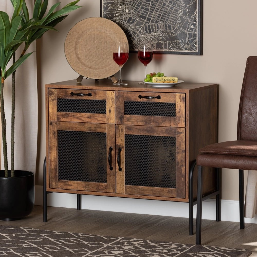 Baxton Studio Valeska Modern Industrial Walnut Brown Finished Wood and Black Metal 2-Drawer Sideboard - lily & onyx